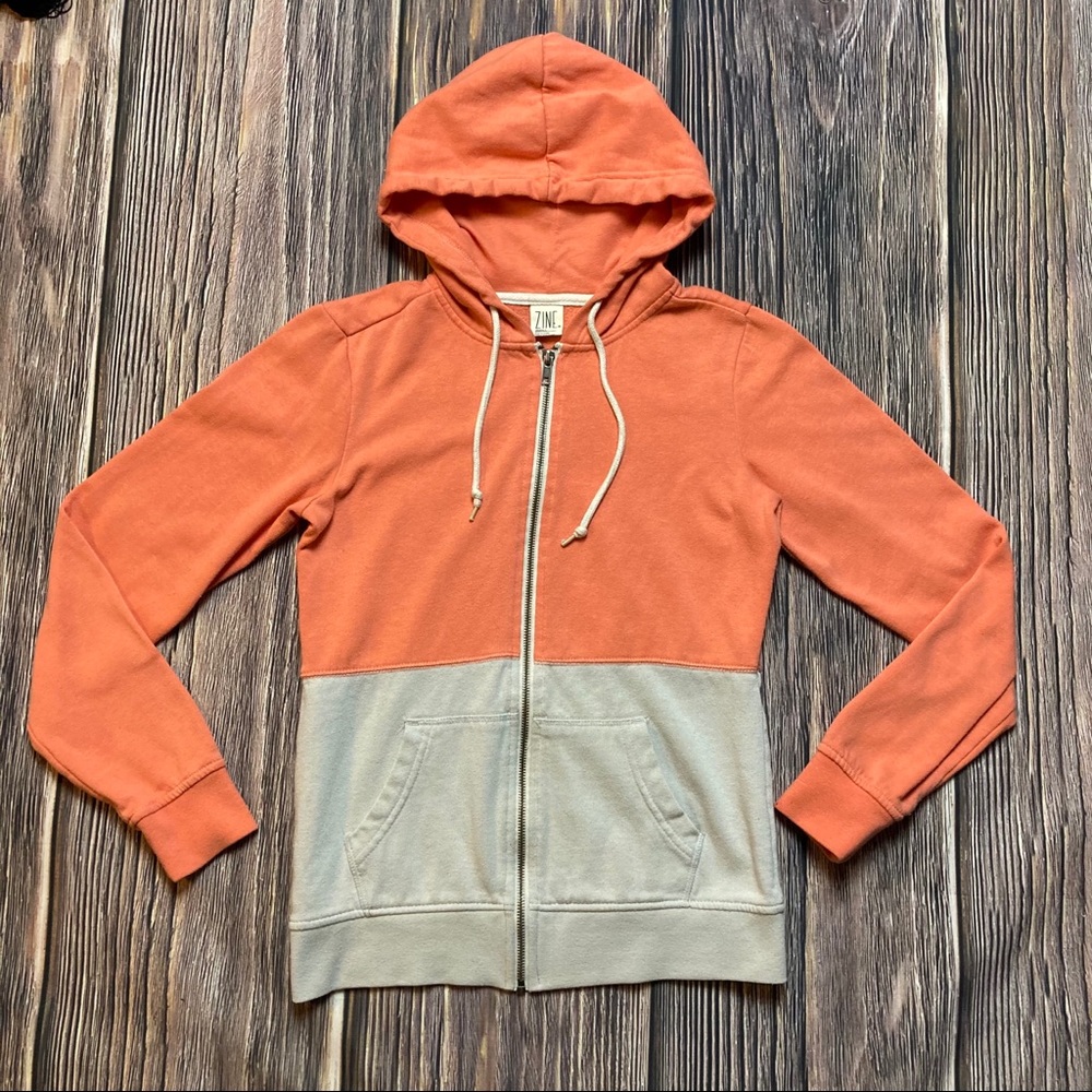 Cute Zine Pink Coral/White Zip Up Front Hoodie